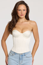 Chic Satin Lace-Up Corset Top in Ivory
