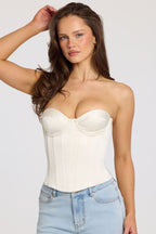 Chic Satin Lace-Up Corset Top in Ivory