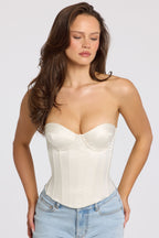 Chic Satin Lace-Up Corset Top in Ivory