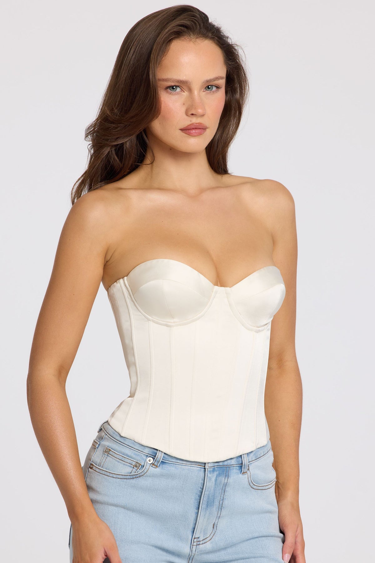 Chic Satin Lace-Up Corset Top in Ivory