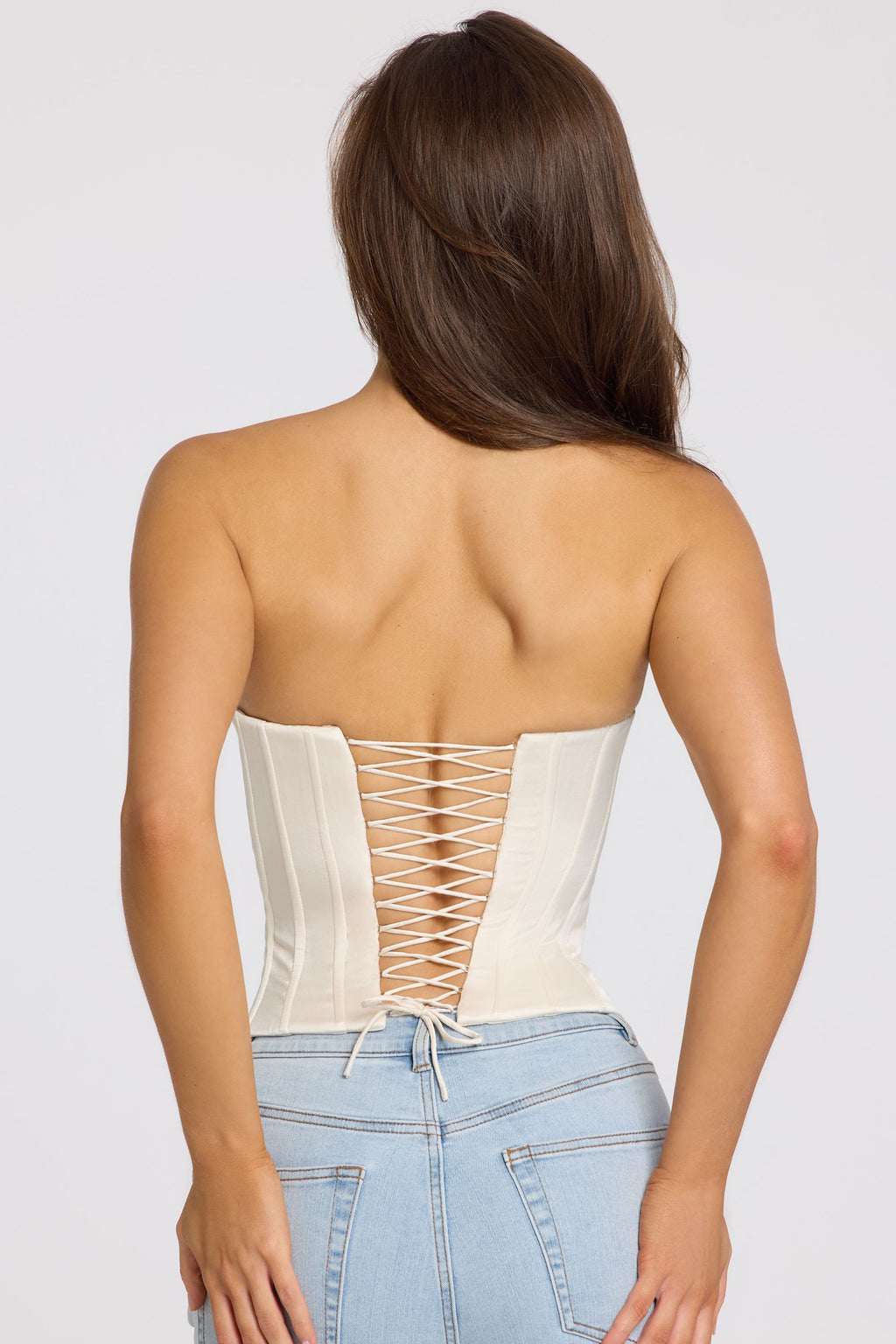 Chic Satin Lace-Up Corset Top in Ivory