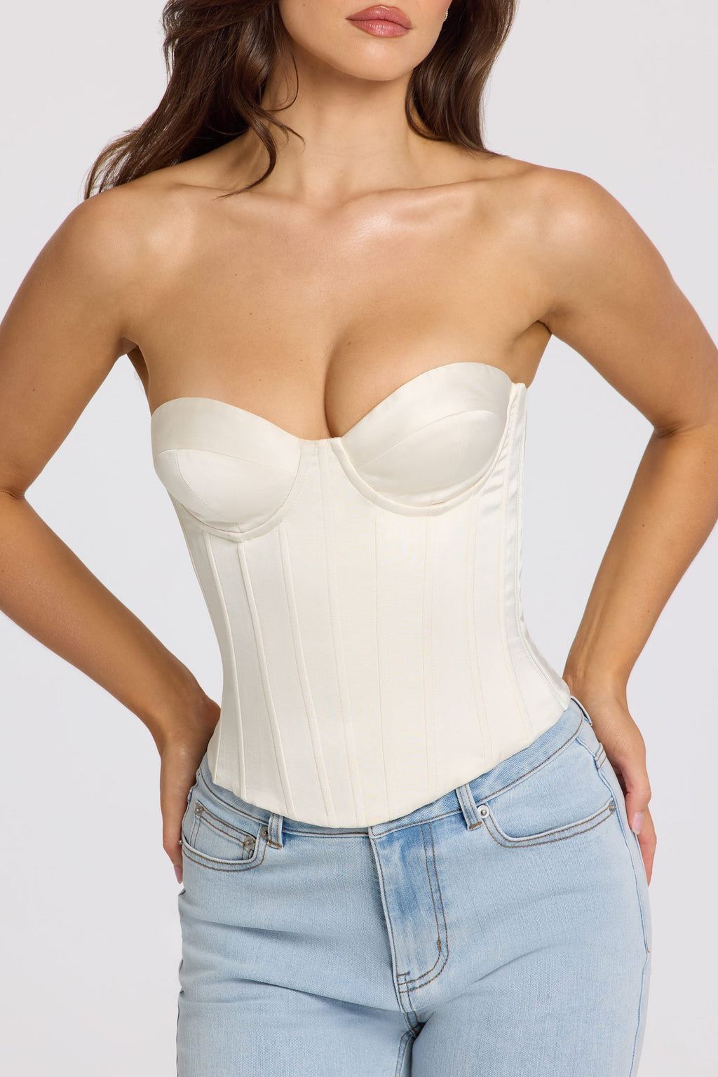 Chic Satin Lace-Up Corset Top in Ivory
