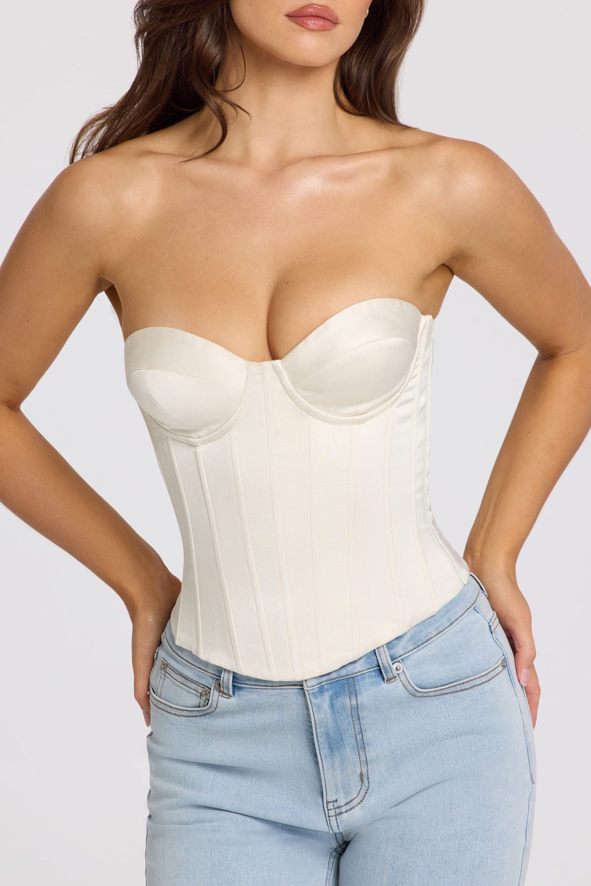 Chic Satin Lace-Up Corset Top in Ivory