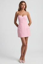 Chic Sweetheart-Neck Strapless Structured Mini Dress in Soft Pink
