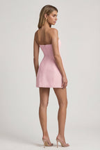 Chic Sweetheart-Neck Strapless Structured Mini Dress in Soft Pink