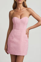 Chic Sweetheart-Neck Strapless Structured Mini Dress in Soft Pink
