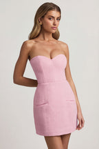 Chic Sweetheart-Neck Strapless Structured Mini Dress in Soft Pink