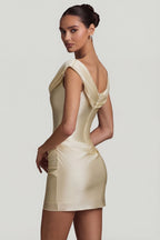 Chic Satin Off-Shoulder Draped Mini Dress in Pearl