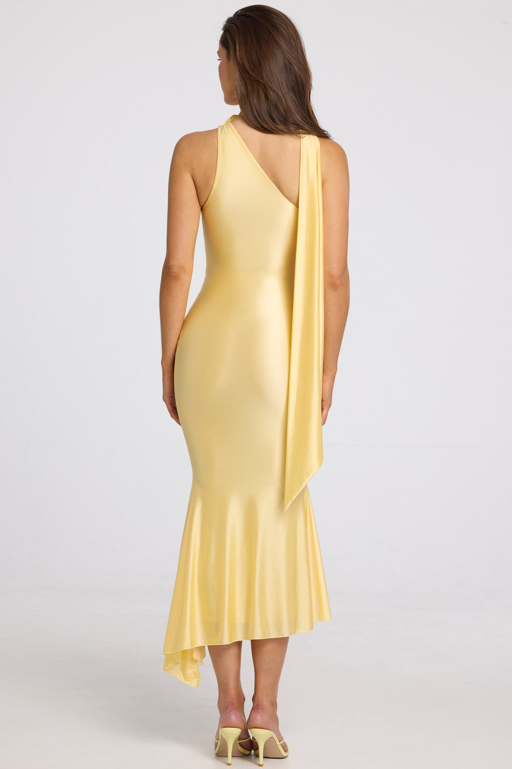Chic Asymmetric Scarf-Detail Midaxi Dress in Butter Yellow