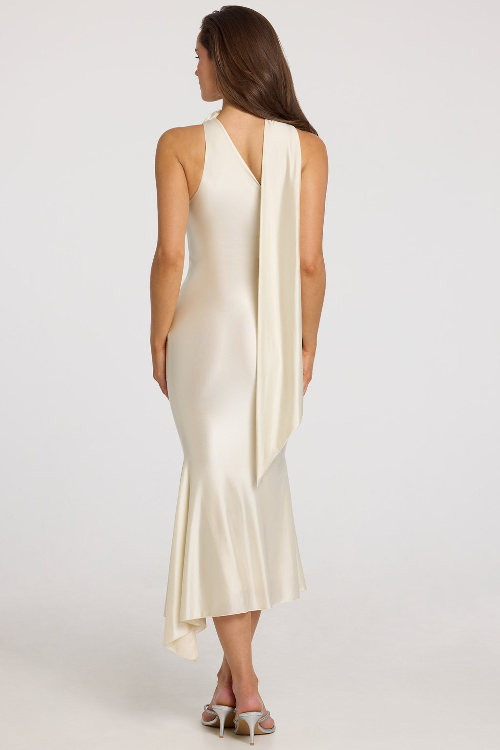 Chic Asymmetric Scarf-Detail Midaxi Dress in Ivory