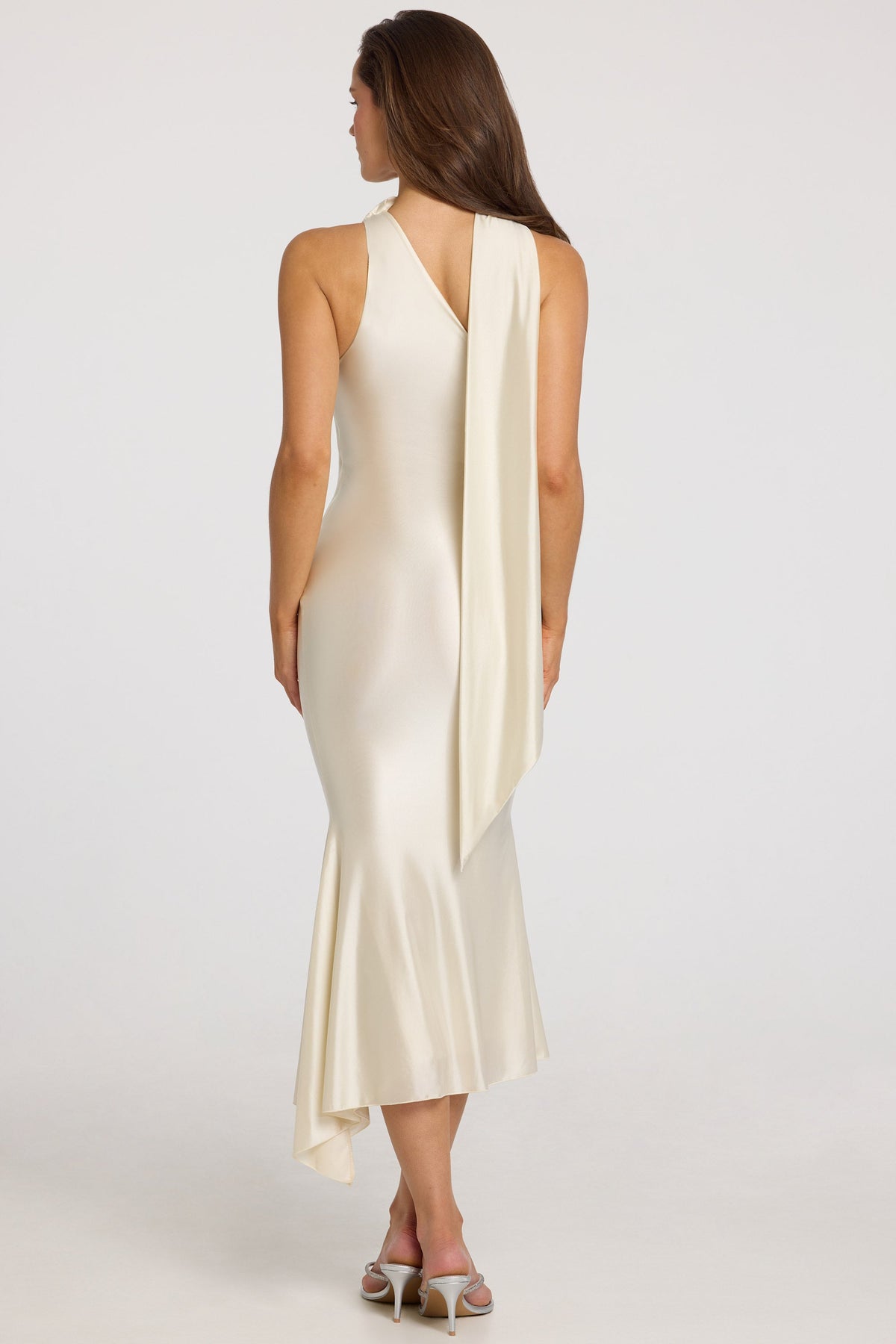 Chic Asymmetric Scarf-Detail Midaxi Dress in Ivory