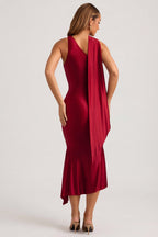 Chic Asymmetric Scarf-Detail Midaxi Dress in True Red