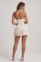 Chic Asymmetric Layered Halterneck Mini Dress in Ivory