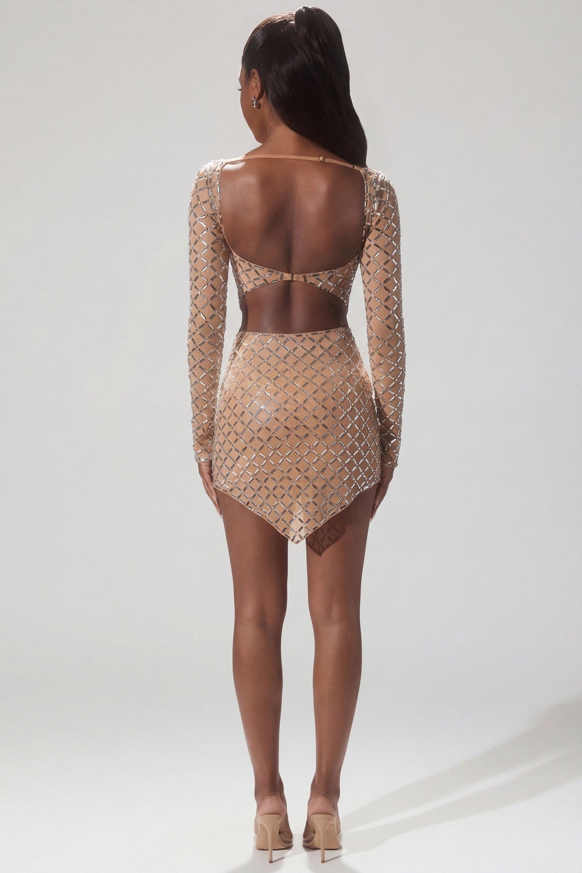 Chic Embellished Asymmetric Crop Top in Honey