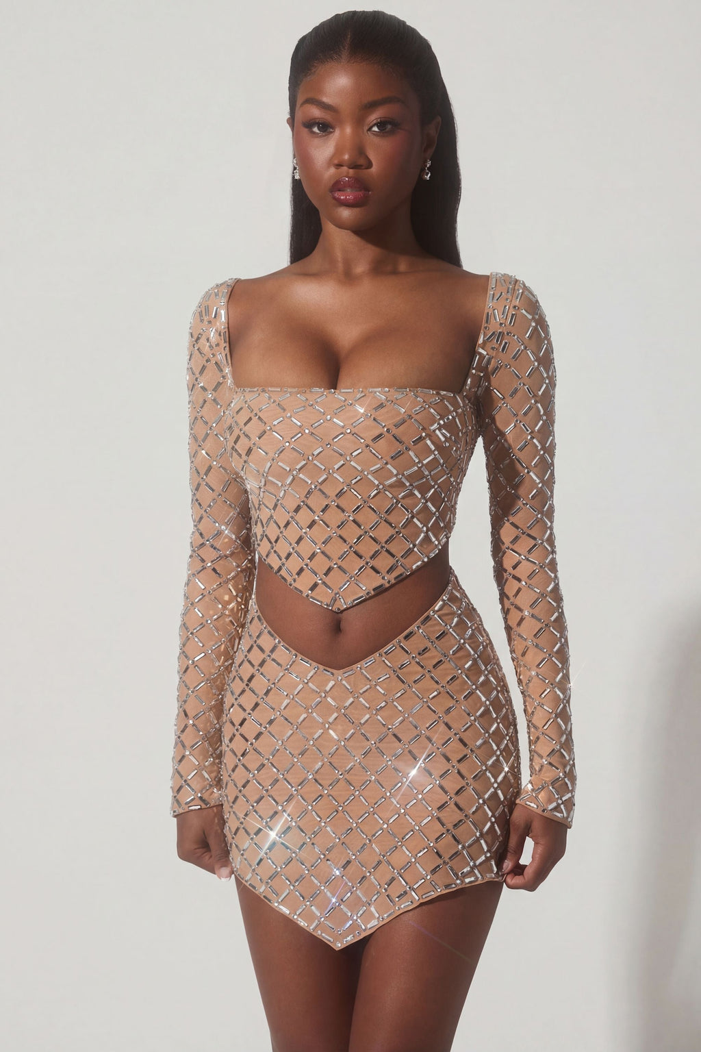 Chic Embellished Asymmetric Crop Top in Honey