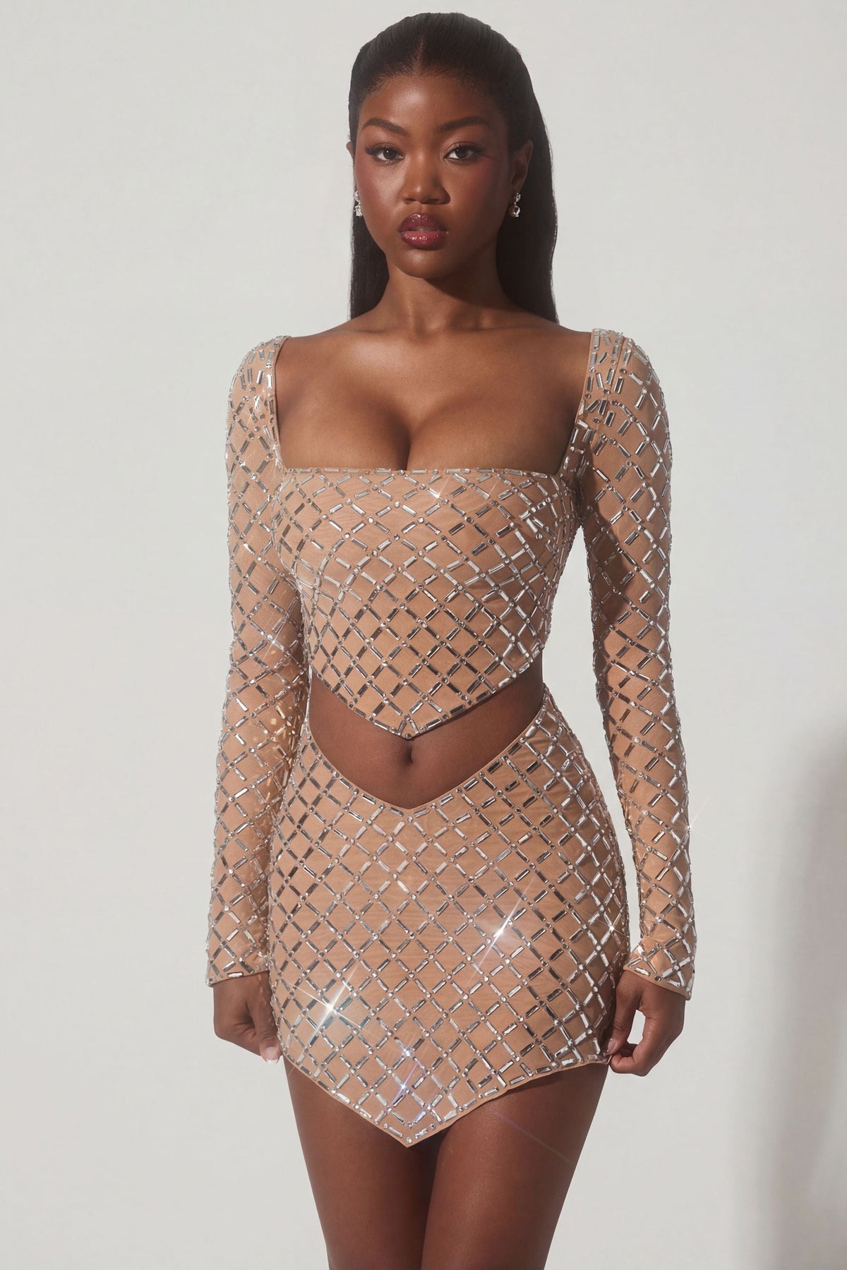 Chic Embellished Asymmetric Crop Top in Honey