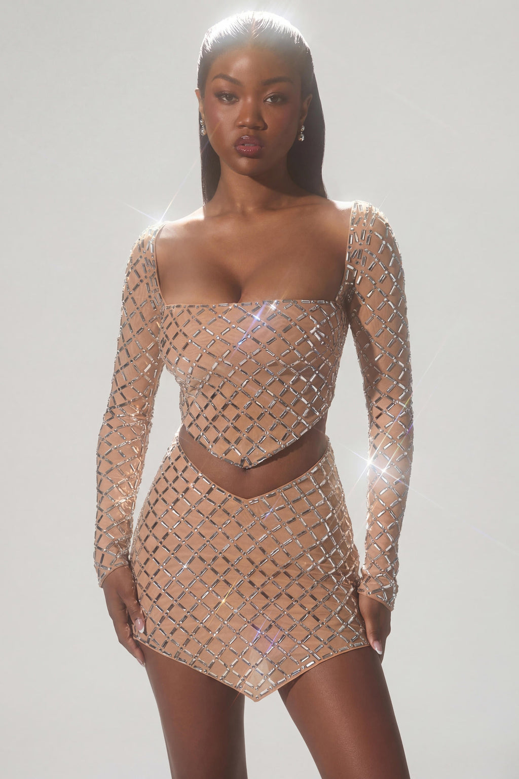 Chic Embellished Asymmetric Crop Top in Honey