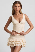 Chic Plunge-Neck Scalloped Corset Top in Ivory