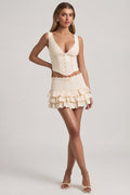 Chic Layered Ruffled Low-Rise Mini Skirt in Ivory
