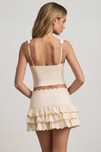Chic Layered Ruffled Low-Rise Mini Skirt in Ivory