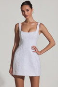 Chic Embellished Structured A-Line Mini Dress in White