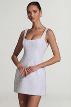 Chic Embellished Structured A-Line Mini Dress in White