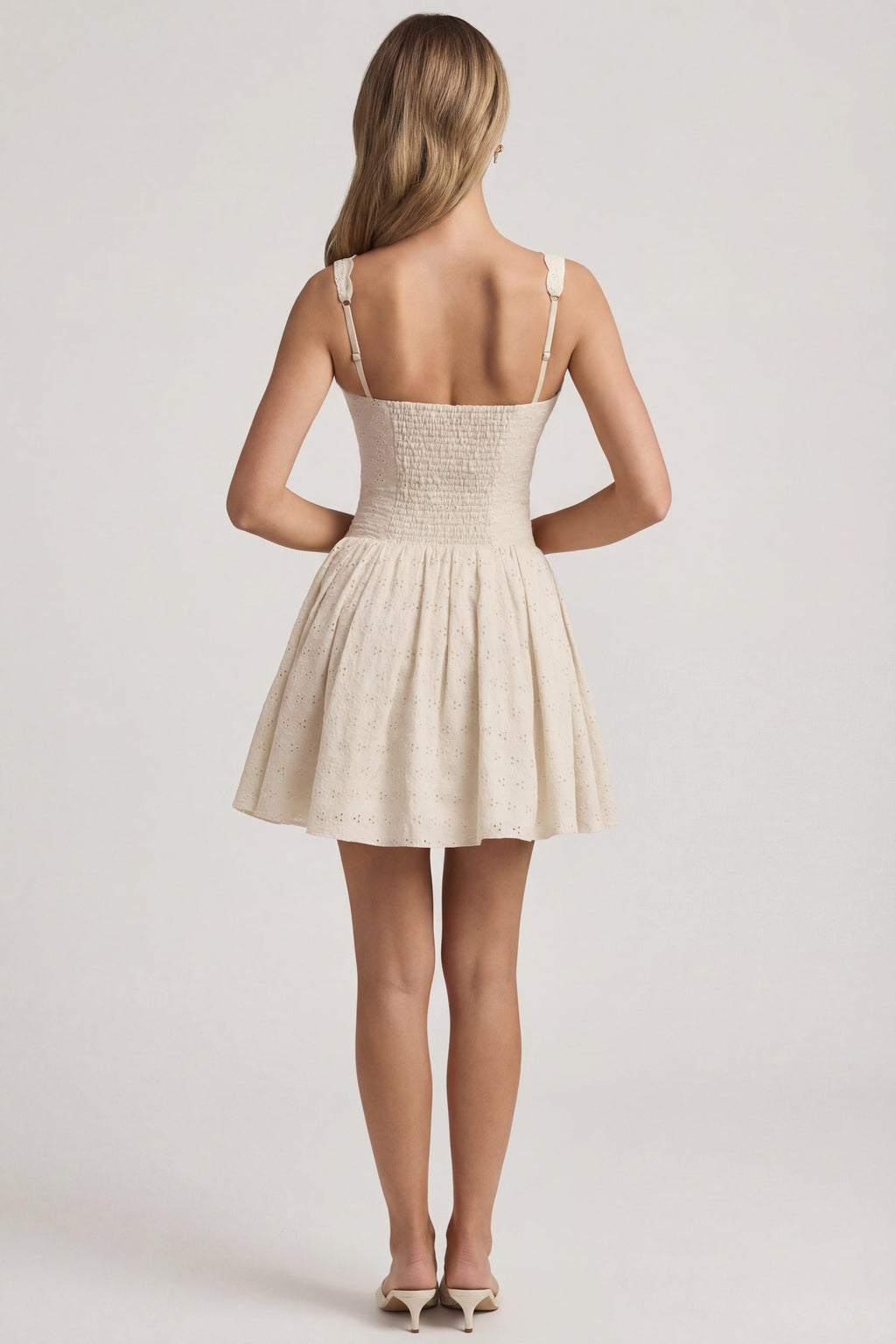 Chic Broderie Anglaise Bow-Detail A-Line Mini Dress in Ivory