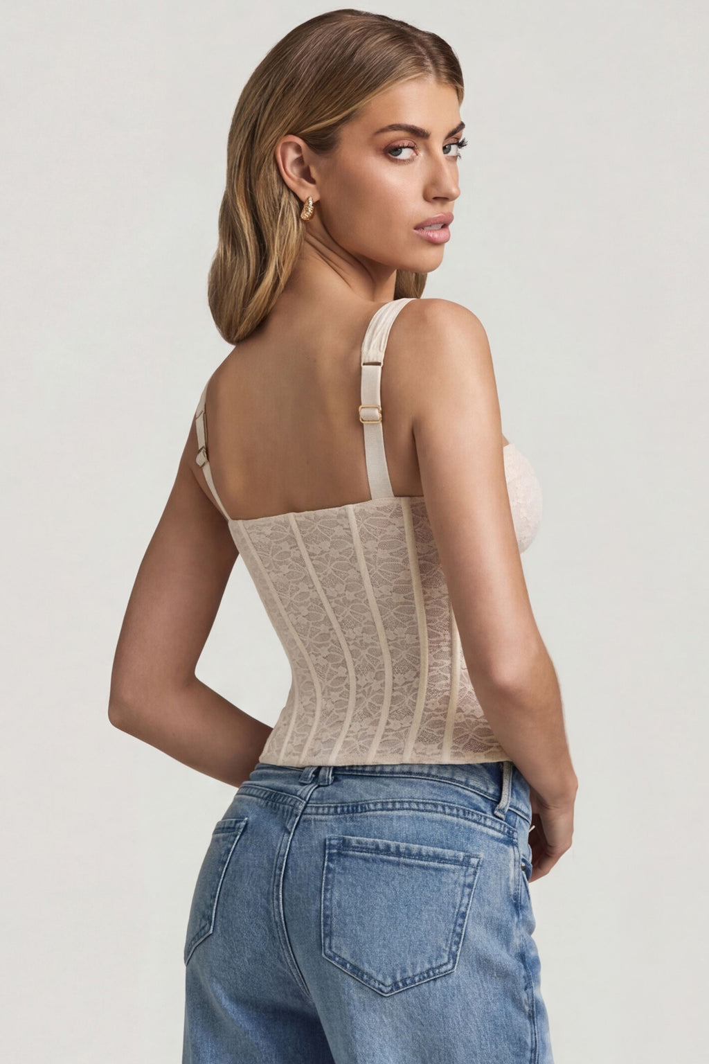 Chic Underwired Lace Corset Top in Ivory