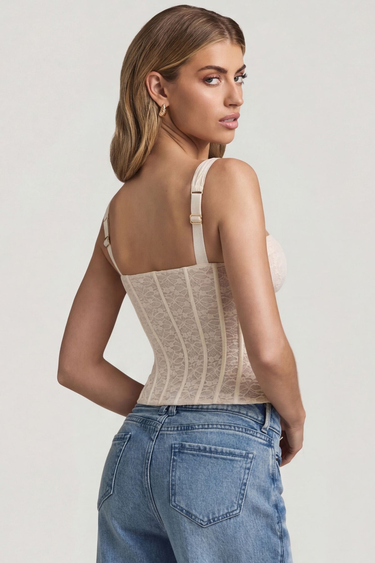 Chic Underwired Lace Corset Top in Ivory