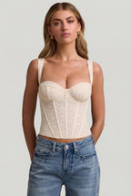 Chic Underwired Lace Corset Top in Ivory