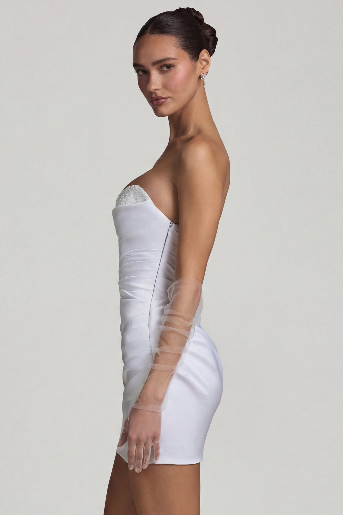 Chic Ruched Corset Mini Dress in White