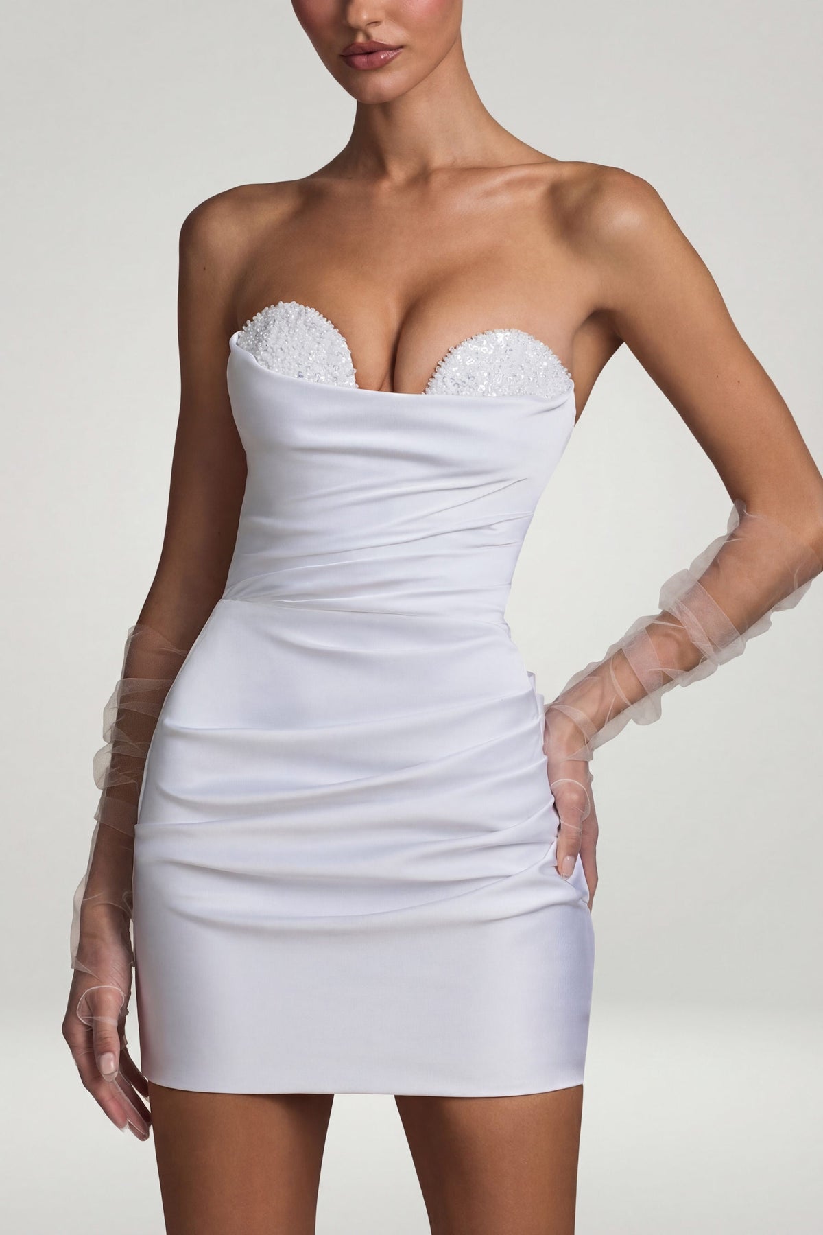 Chic Ruched Corset Mini Dress in White