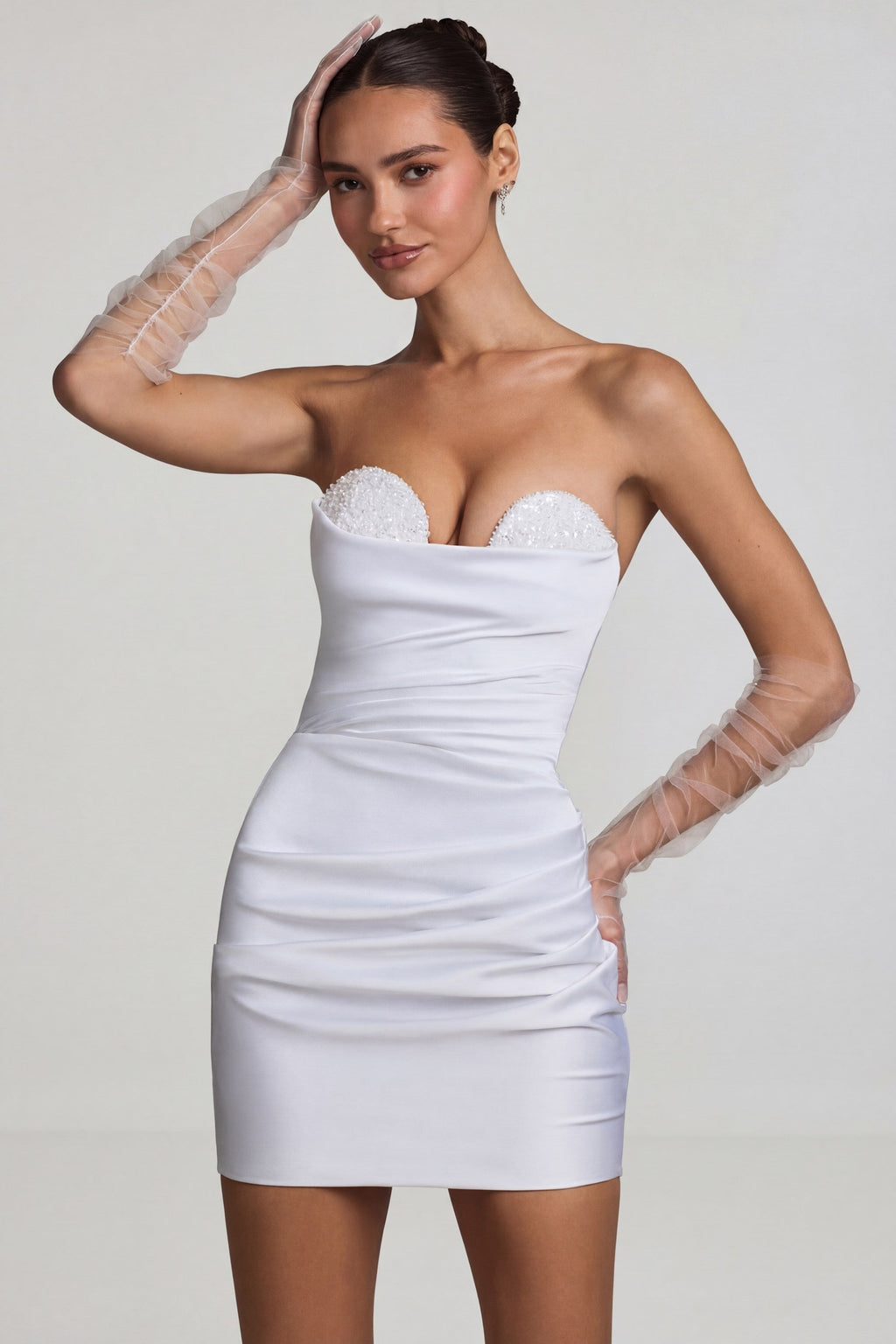 Chic Ruched Corset Mini Dress in White