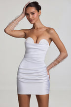 Chic Ruched Corset Mini Dress in White