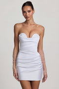 Chic Ruched Corset Mini Dress in White