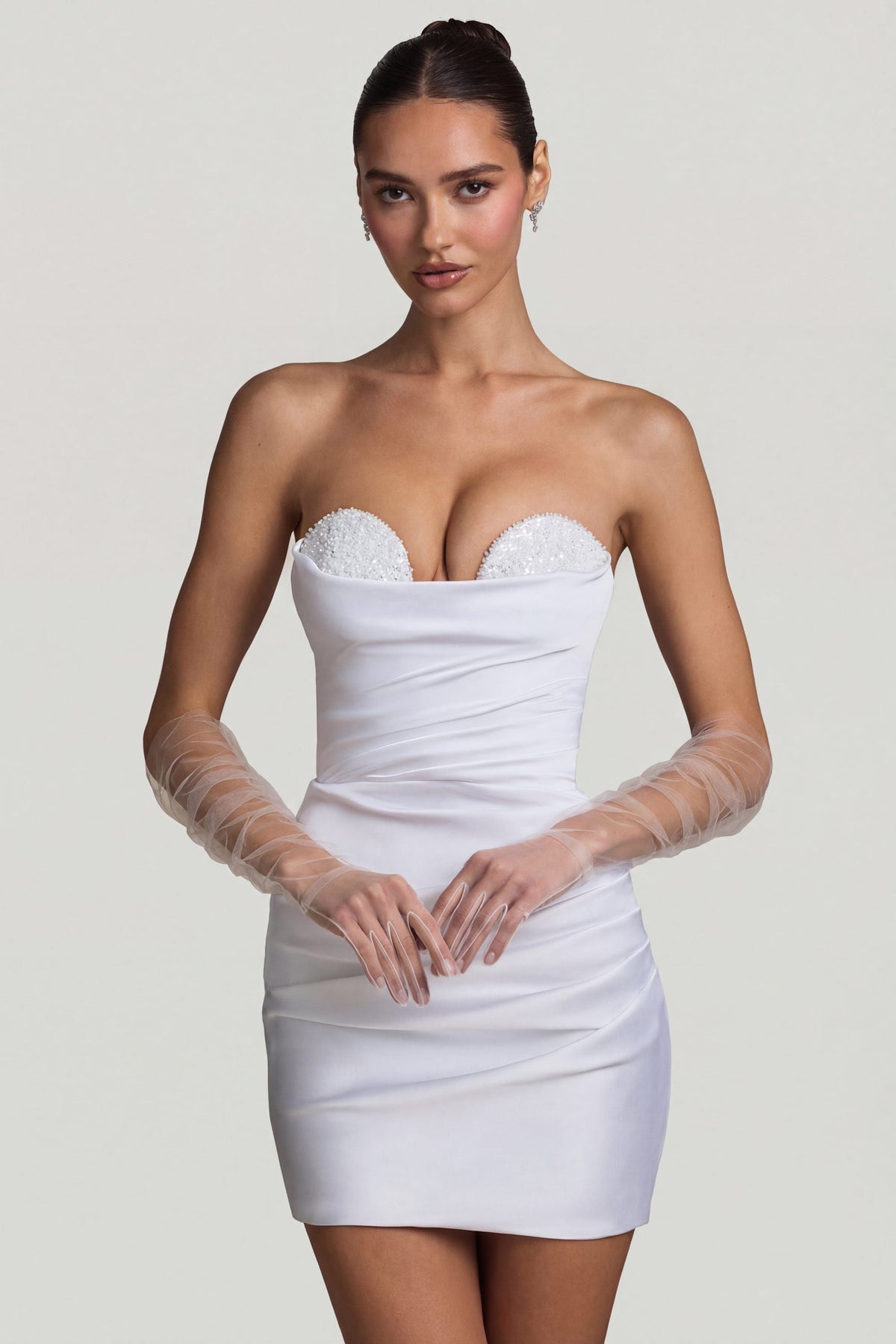 Chic Ruched Corset Mini Dress in White