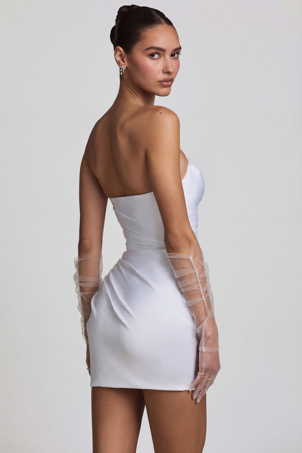 Chic Ruched Corset Mini Dress in White