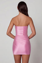 Chic Ruched Bandeau Mini Dress in Soft Pink