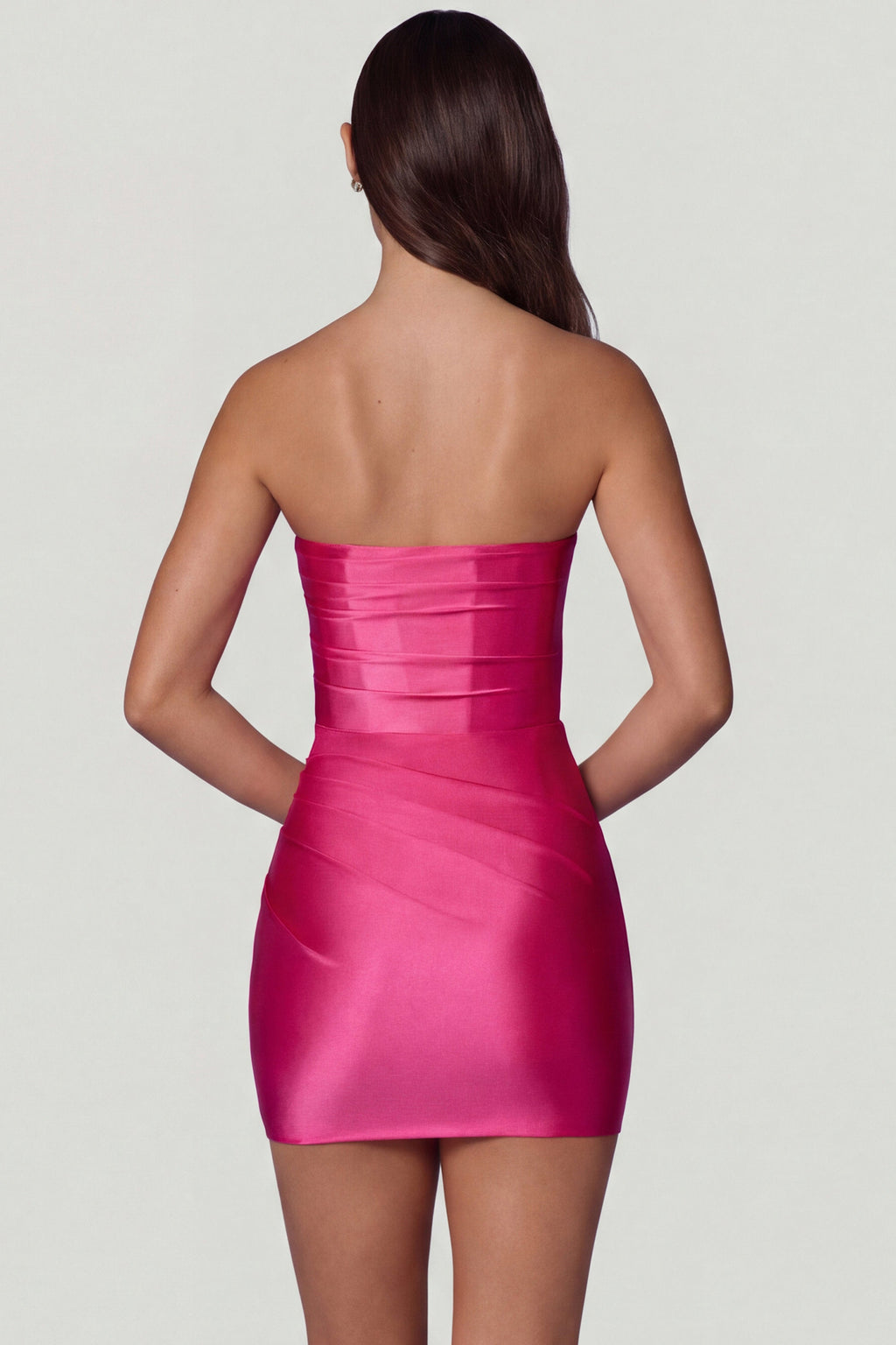 Chic Ruched Bandeau Mini Dress in Hot Pink