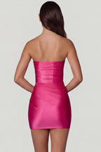 Chic Ruched Bandeau Mini Dress in Hot Pink