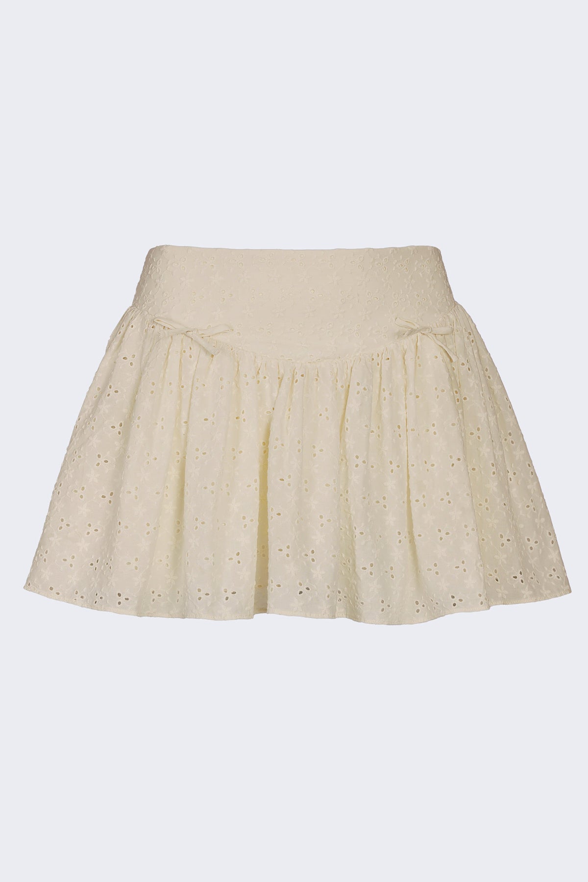 Chic Bow-Detail Broderie Anglaise Mini Skirt in Ivory