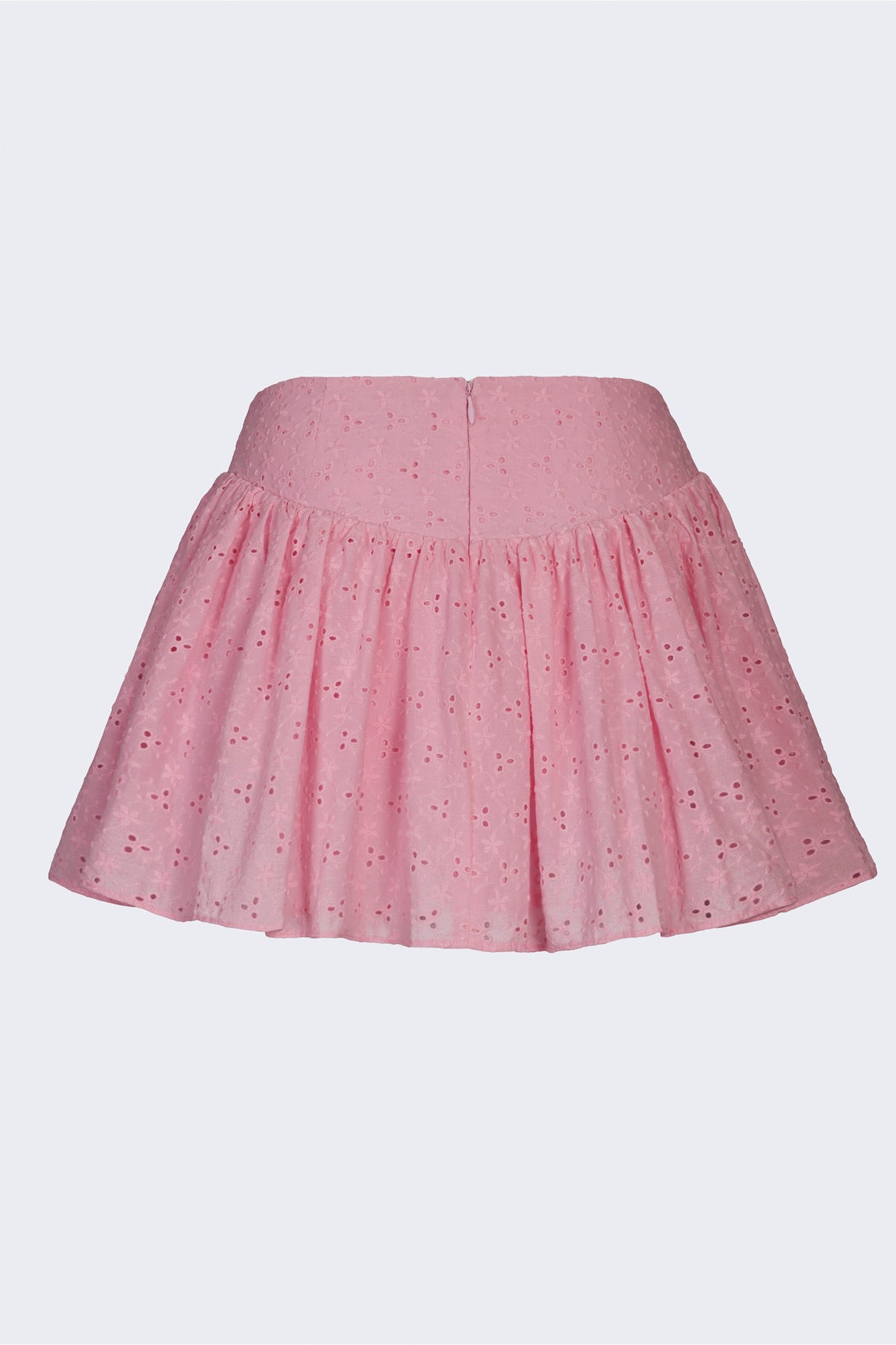 Chic Bow-Detail Broderie Anglaise Mini Skirt in Soft Pink