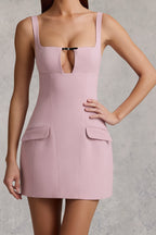 Chic Cut-Out Structured A-Line Mini Dress in Mauve