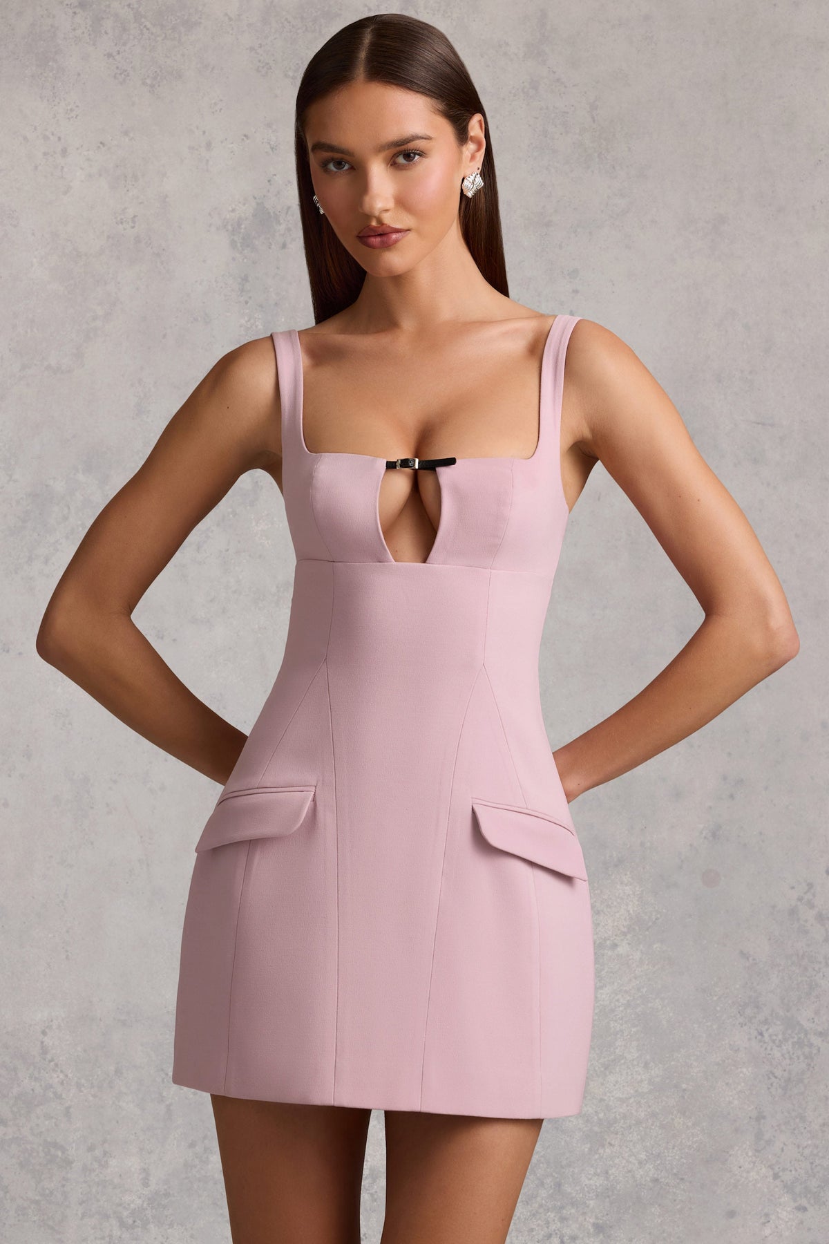 Chic Cut-Out Structured A-Line Mini Dress in Mauve