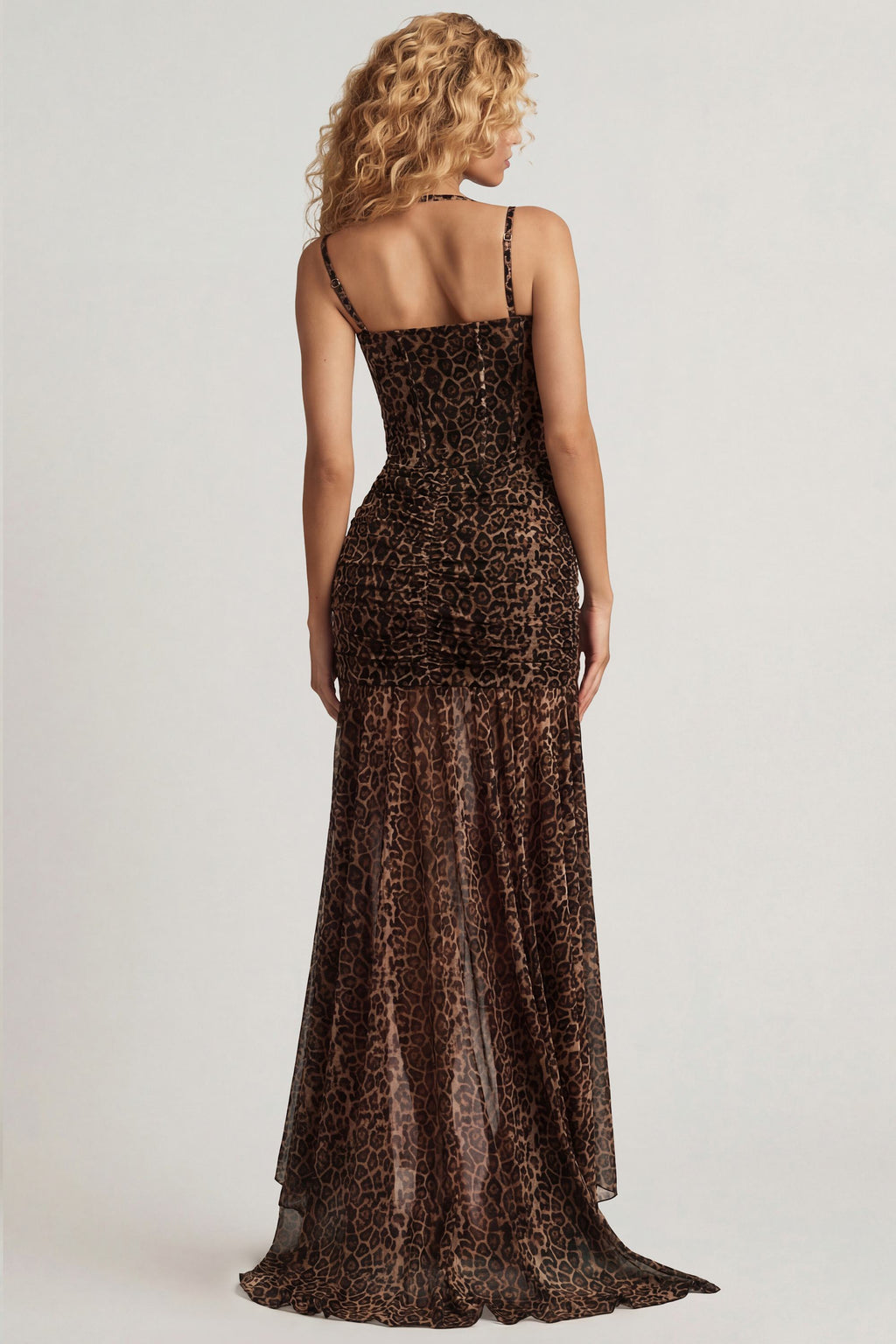 Chic Ruched Asymmetric Corset Gown in Leopard Print