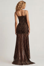 Chic Ruched Asymmetric Corset Gown in Leopard Print