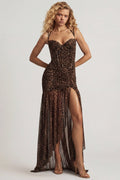 Chic Ruched Asymmetric Corset Gown in Leopard Print