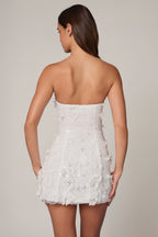 Chic Embellished Bandeau A-line Mini Dress in White
