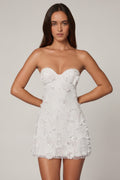 Chic Embellished Bandeau A-line Mini Dress in White
