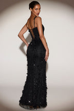 Chic Embellished Appliqué Soft-Scoop Corset Gown in Black